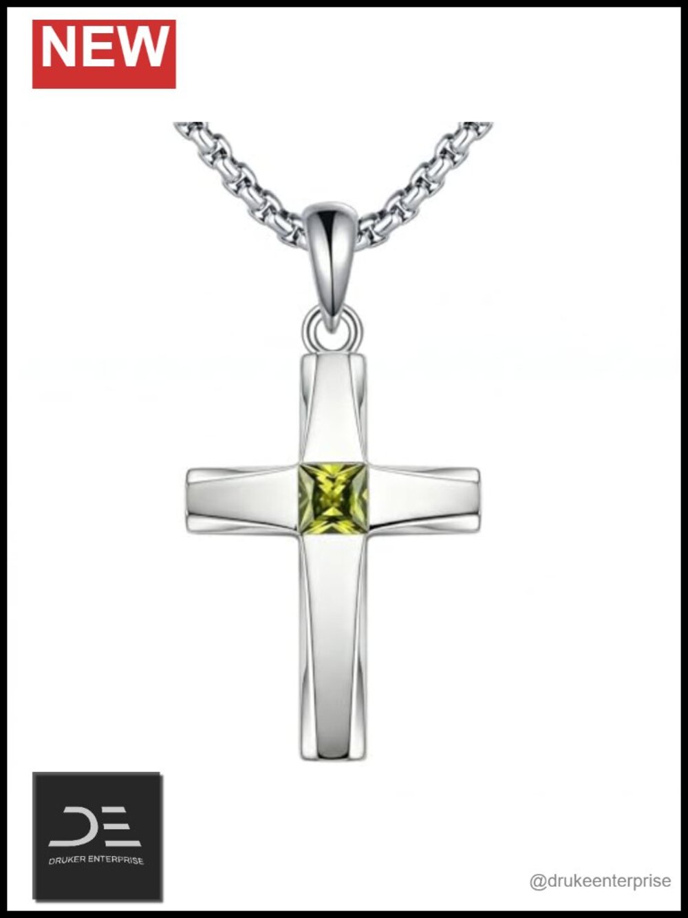 18K White Gold Plated Cross Pendant Necklace Birthstone Jewelry Gift